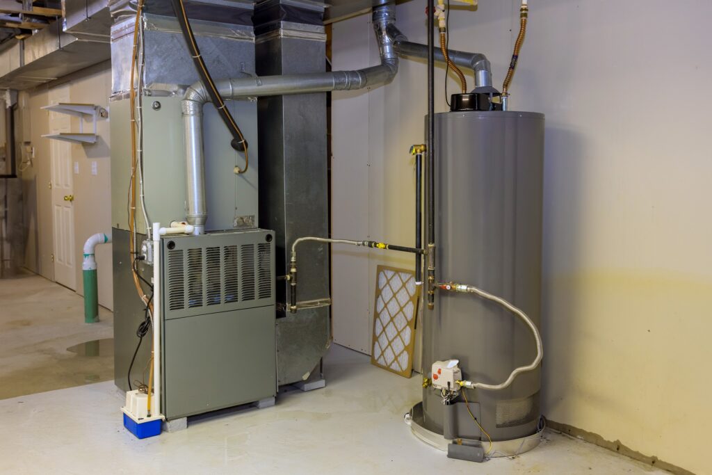 Boiler and furnace in a residential basement